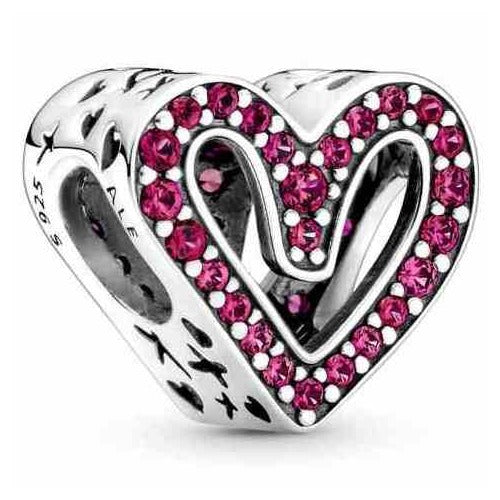 Charm Corazón Doble con Circones Fucsia