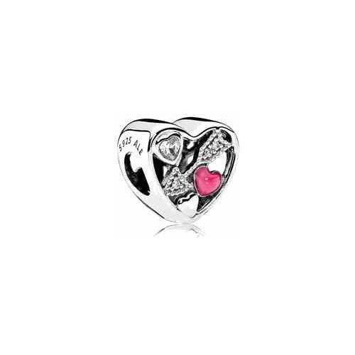 Dije Corazón "Love" con Corazón Rosa y Cristales