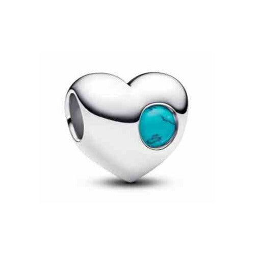 Charm Corazón Plateado con Piedra tipo Turquesa