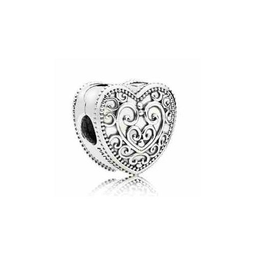 Charm Clip Corazón Filigrana Plata
