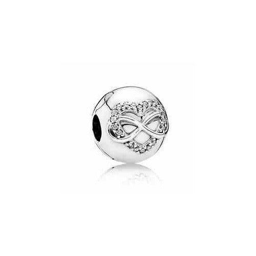 Clip Infinito Corazones Brillantes Plata Esterlina