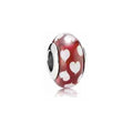 Charm Cristal Rojo con Corazones Blancos