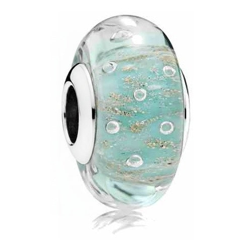 Charm Cristal Azul Marino con Burbujas Doradas