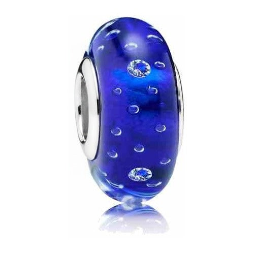 Charm Separador Cristal Azul Profundo con Circonitas
