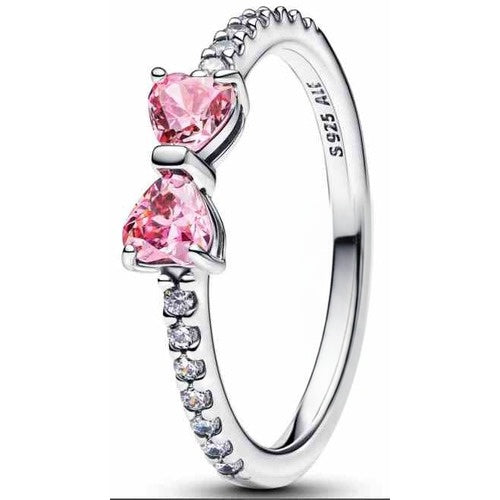 Anillo Doble Corazón Rosa con Circonitas S925 ALE