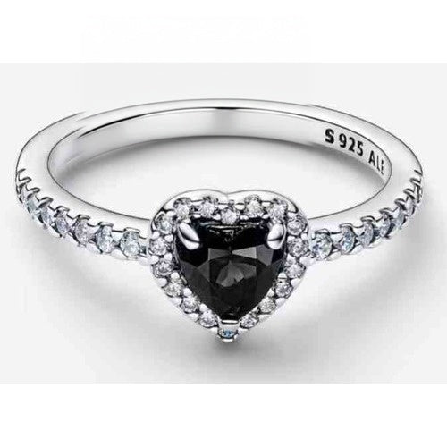 Anillo Corazón Negro Aurora Boreal Tipo Pan