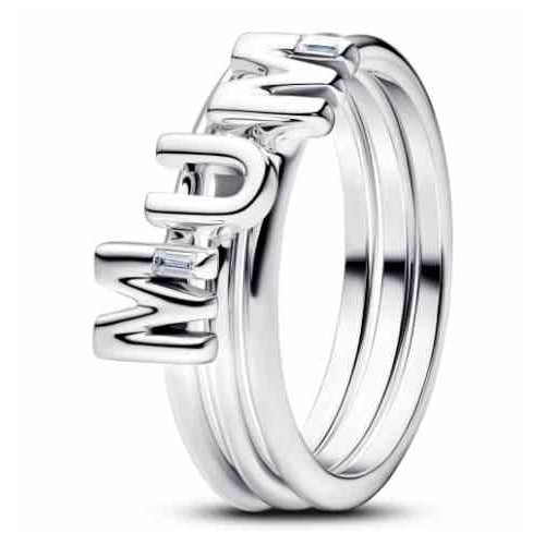 Anillo "MUM" plata con gemas