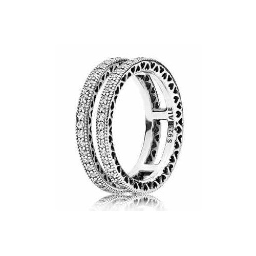 Anillo Doble Corazón Brillante Tipo Pan S925 ALE