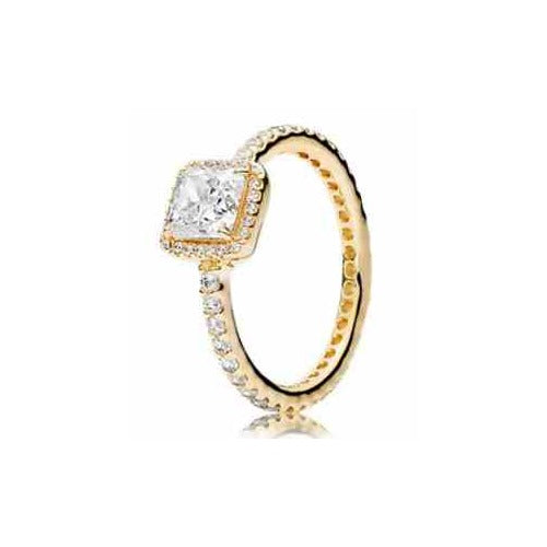 Anillo de compromiso de baño de oro amarillo con circonita cúbica cuadrada