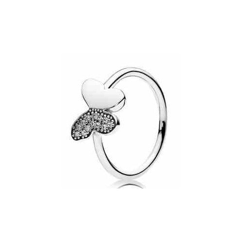Anillo Mariposa Corazón Brillante Plata