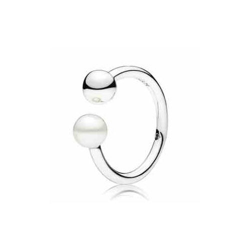 Anillo Abierto Perla y Esfera Plata Esterlina