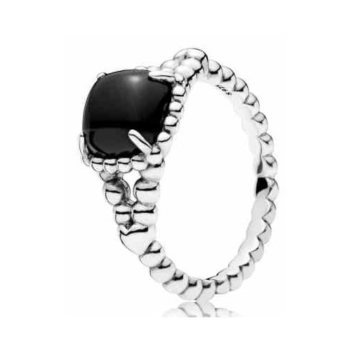 Anillo de Plata con Piedra Negra Cuadrada