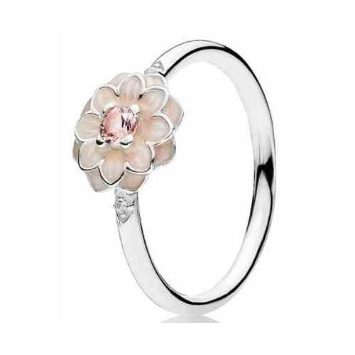 Anillo flor con cristal rosa