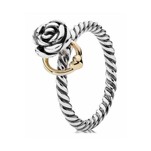 Anillo Tipo Pan Flor de Rosa y Corazón Calado