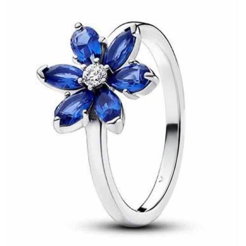 Anillo Flor de Zafiro Azul y Diamante