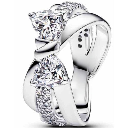 Anillo Plata Doble Corazón con Circonitas