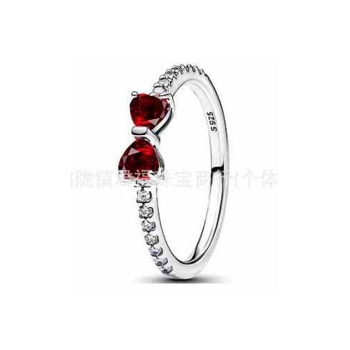 Anillo Corazones Rojos con Circonitas S925