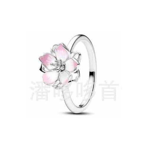 Anillo Flor de Cerezo Rosa y Blanca con Esmalte