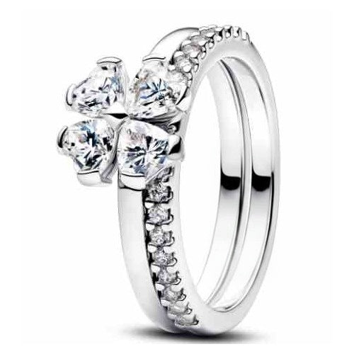 Anillo Trébol de Corazones Brillante