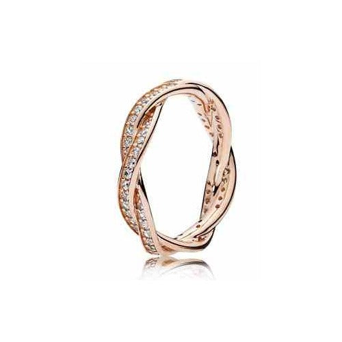 Anillo de baño de Oro Rosa Trenzado con Cristales