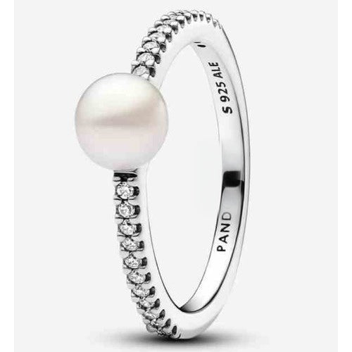Anillo Tipo Pan Radiante Perla y Circonitas