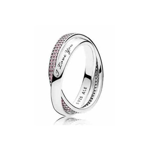 Anillo "I Love You" Entrelazado con Circonitas Rosas