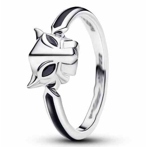 Anillo Diseño Gato Negro Plateado