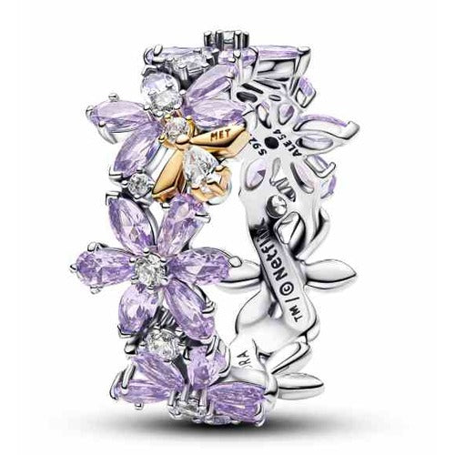 Anillo Flores Púrpura y Abejas Doradas