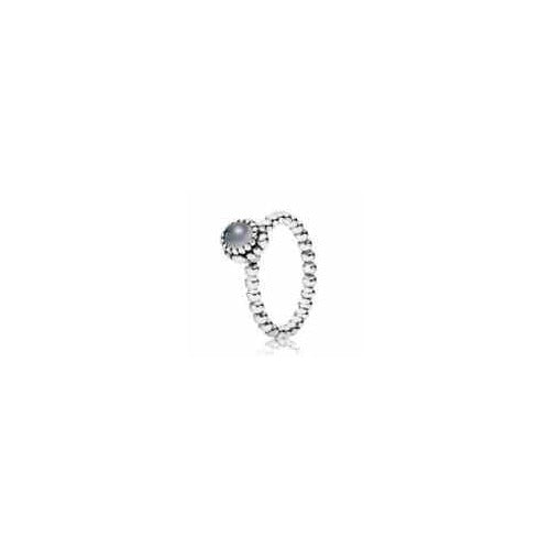 Anillo con Perla Gris y Diseño de Bolitas