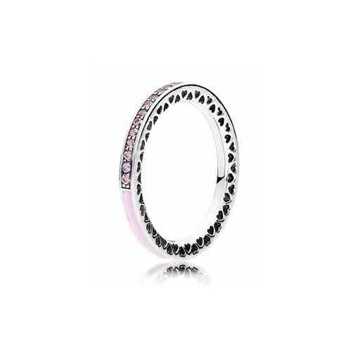 Anillo Delicada Cadena de Corazones Rosas