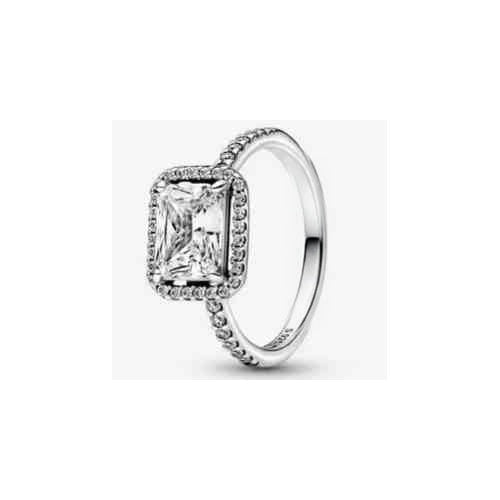 Anillo Rectangular Radiante con Halo Pavé