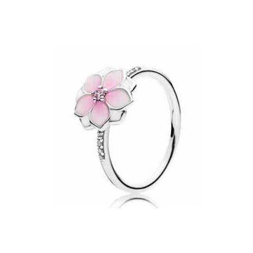 Anillo Flor Rosa con Zirconias