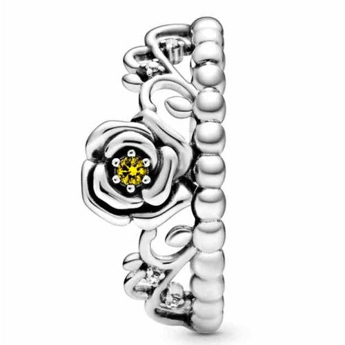 Anillo Rosa Radiante con Circonia Cúbica Amarilla