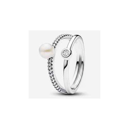 Anillo Doble con Perla y Circonita