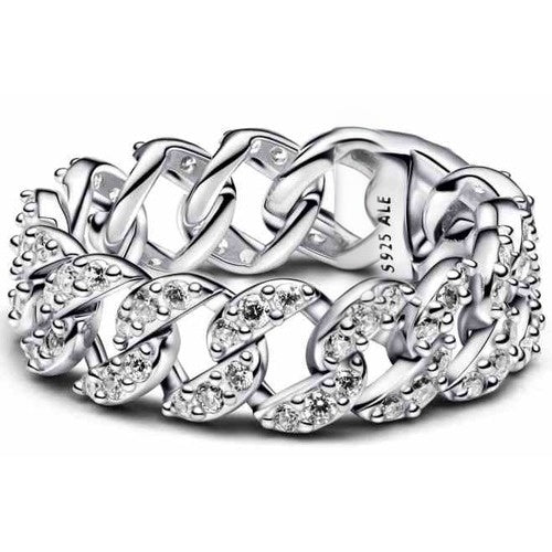 Anillo Cubano Brillante Plata S925