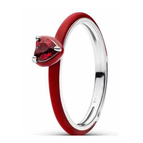 Anillo de Corazón Rojo con Plata