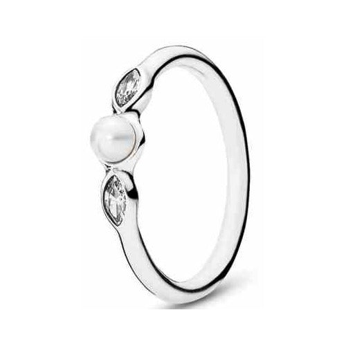 Anillo Delicado de Plata con Perla y Circonitas