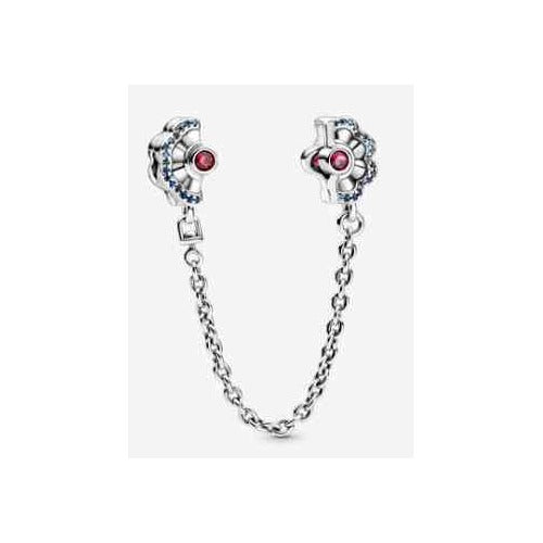 Charm de Cadena de Seguridad con Flores y Cristales Rosas y Azules