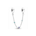 Cadena de Seguridad de Plata Esterlina con Cristales Azules y Morados