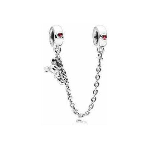 Cadena de Seguridad Mickey Mouse con Cristales Rojos
