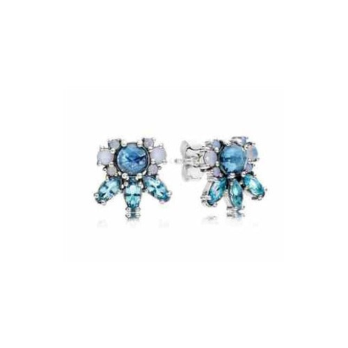 Aretes Florales Azules y Blancos