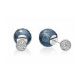 Aretes Doble Esfera Brillante y Piedra Azul
