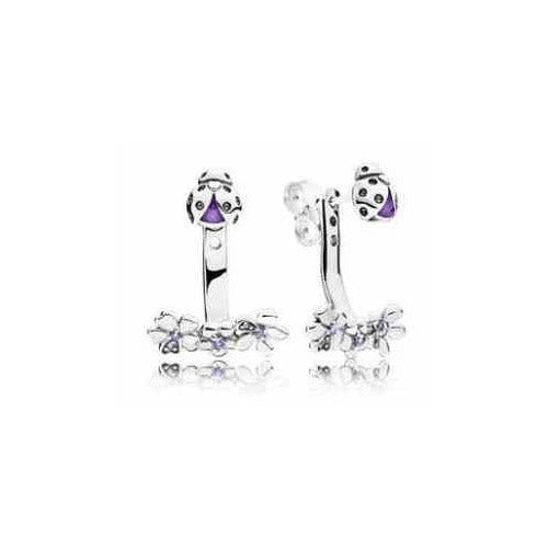 Aretes Dobles de Mariquitas y Flores Moradas