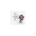Arete de Plata con Flor Rosa y Hoja Verde
