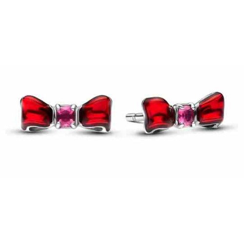 Aretes de moño rojo con dije rosa