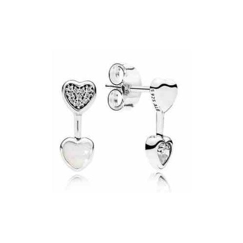 Aretes de Corazón Doble con Circonitas y tipo Perla
