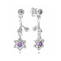 Aretes de Plata con Flores Moradas y Cristales