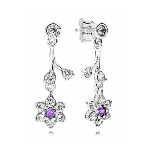 Aretes de Plata con Flores Moradas y Cristales