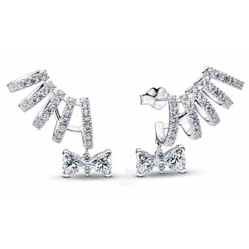 Aretes de Plata con Diseño de Lazo y Cristales