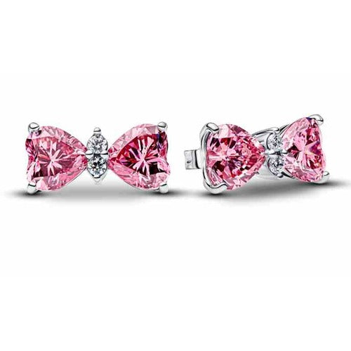 Aretes de Moño Rosa con Cristales